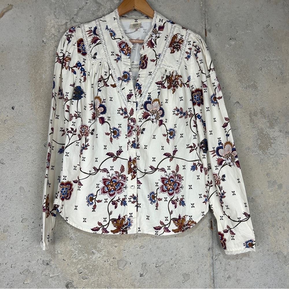 Good Hart white maroon navy floral paisley western button up xs